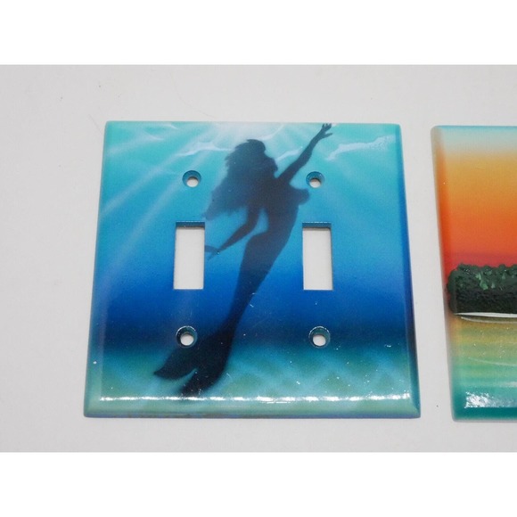 Mermaid Double & Lighthouse Single Light Switch Plate Hand Painted C. Crawford - Picture 3 of 9